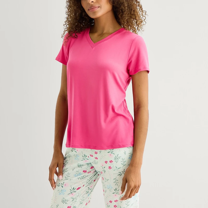 Jaclyn Womens V-Neck Short Sleeve 2-pc. Pajama Set