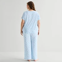 Jaclyn Womens V-Neck Short Sleeve 2-pc. Plus Pajama Set
