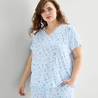 Jaclyn Womens V-Neck Short Sleeve 2-pc. Plus Pajama Set