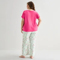 Jaclyn Womens V-Neck Short Sleeve 2-pc. Plus Pajama Set