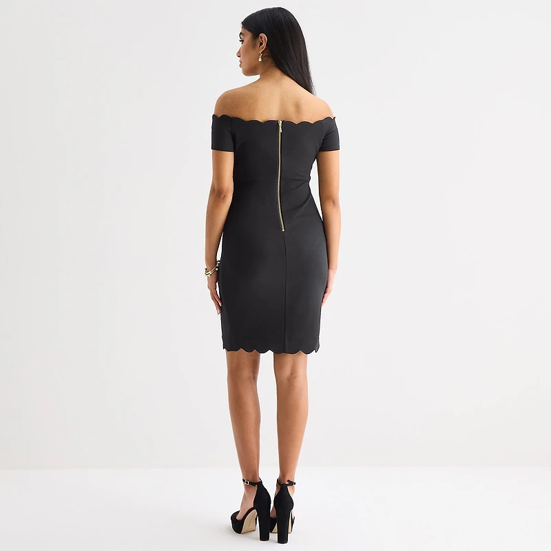 Premier Amour Off The Shoulder Womens Scallop Neck Short Sleeve Sheath Dress