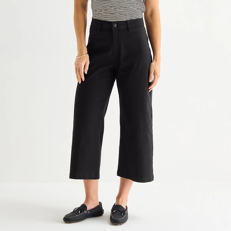 Liz Claiborne Womens Wide Leg Mid Rise Cropped Pant