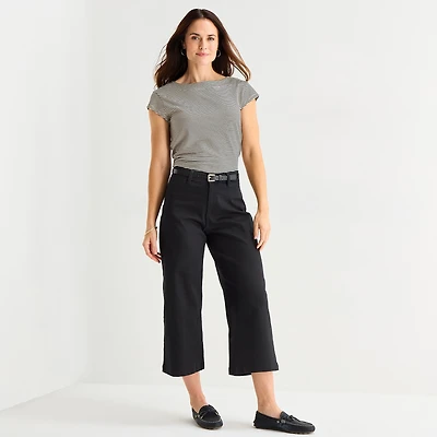 Liz Claiborne Womens Wide Leg Mid Rise Cropped Pant