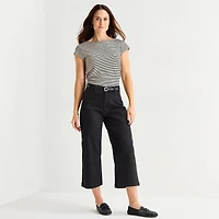 Liz Claiborne Womens Wide Leg Mid Rise Cropped Pant
