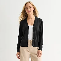 Liz Claiborne Womens V Neck Long Sleeve Button Cardigan