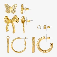 JS Jessica Simpson Gold Tone Hoop & Stud Womens Glass Bow Butterfly 5 Pair Earring Set