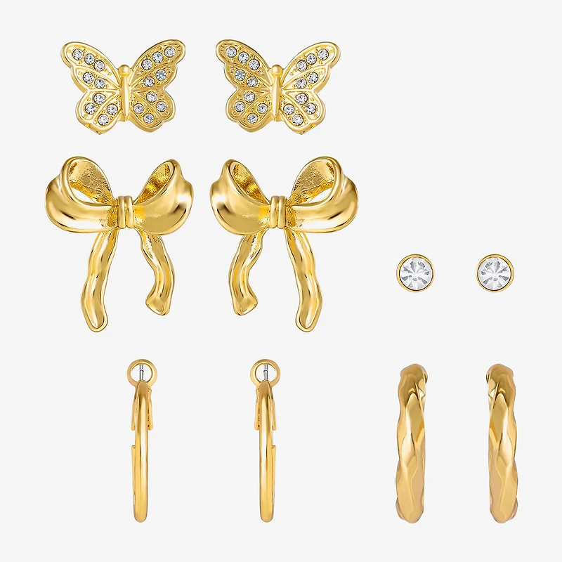JS Jessica Simpson Gold Tone Hoop & Stud Womens Glass Bow Butterfly 5 Pair Earring Set
