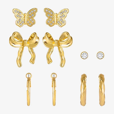 JS Jessica Simpson Gold Tone Hoop & Stud Womens Glass Bow Butterfly 5 Pair Earring Set