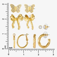 JS Jessica Simpson Gold Tone Hoop & Stud Womens Glass Bow Butterfly 5 Pair Earring Set