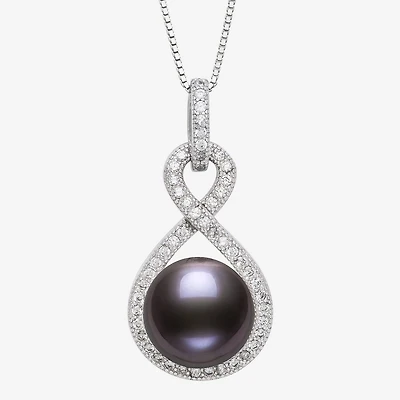 Limited Quantities! Womens Dyed Black Cultured Freshwater Pearl Sterling Silver Infinity 18 Inch Pendant Necklace