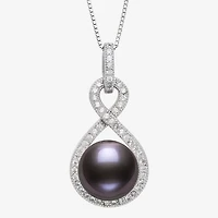 Limited Quantities! Womens Dyed Black Cultured Freshwater Pearl Sterling Silver Infinity 18 Inch Pendant Necklace