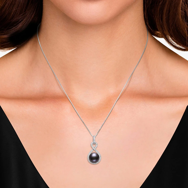 Limited Quantities! Womens Dyed Black Cultured Freshwater Pearl Sterling Silver Infinity 18 Inch Pendant Necklace
