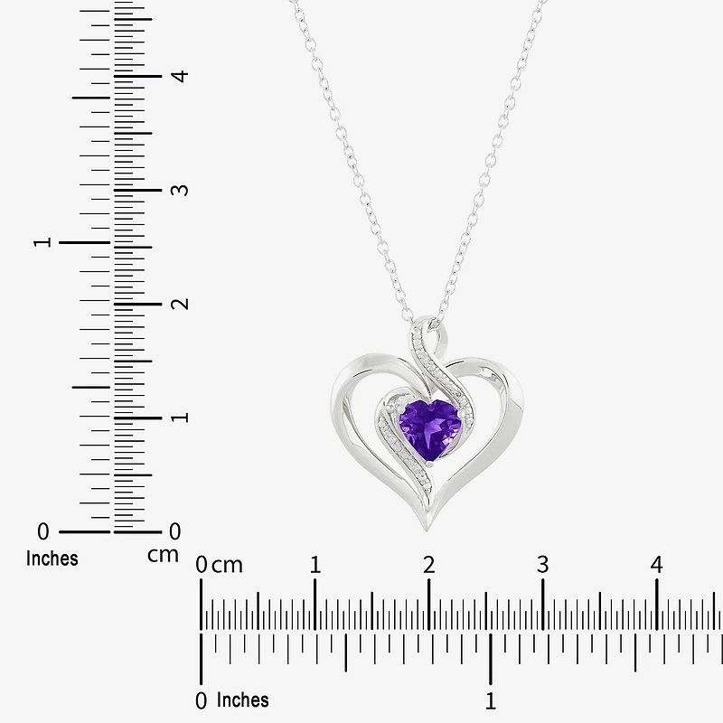 Limited Quantities! Womens Diamond Accent Genuine Purple Amethyst Sterling Silver Heart 18 Inch Pendant Necklace