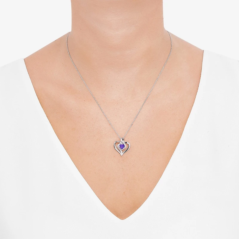 Limited Quantities! Womens Diamond Accent Genuine Purple Amethyst Sterling Silver Heart 18 Inch Pendant Necklace