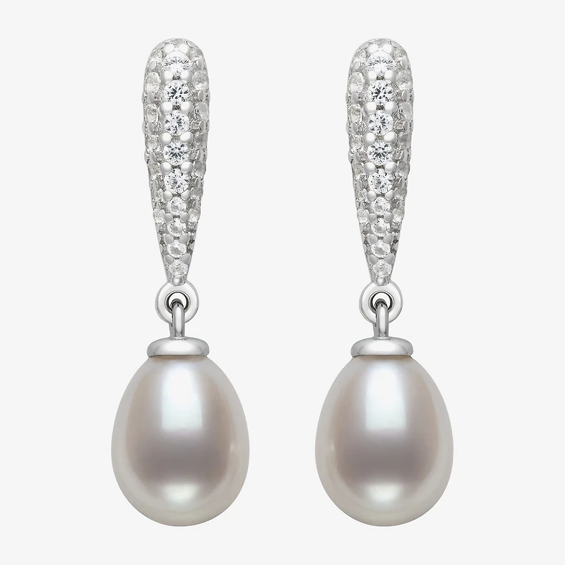 Limited Quantities! Womens White Cultured Freshwater Pearl Sterling Silver Drop Earrings