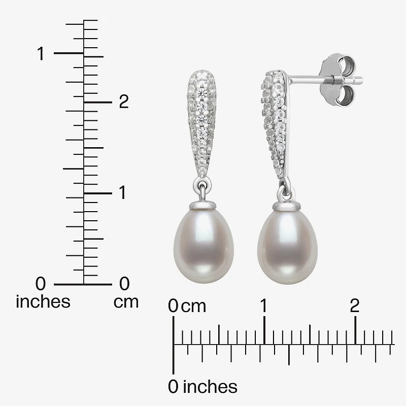 Limited Quantities! Womens White Cultured Freshwater Pearl Sterling Silver Drop Earrings