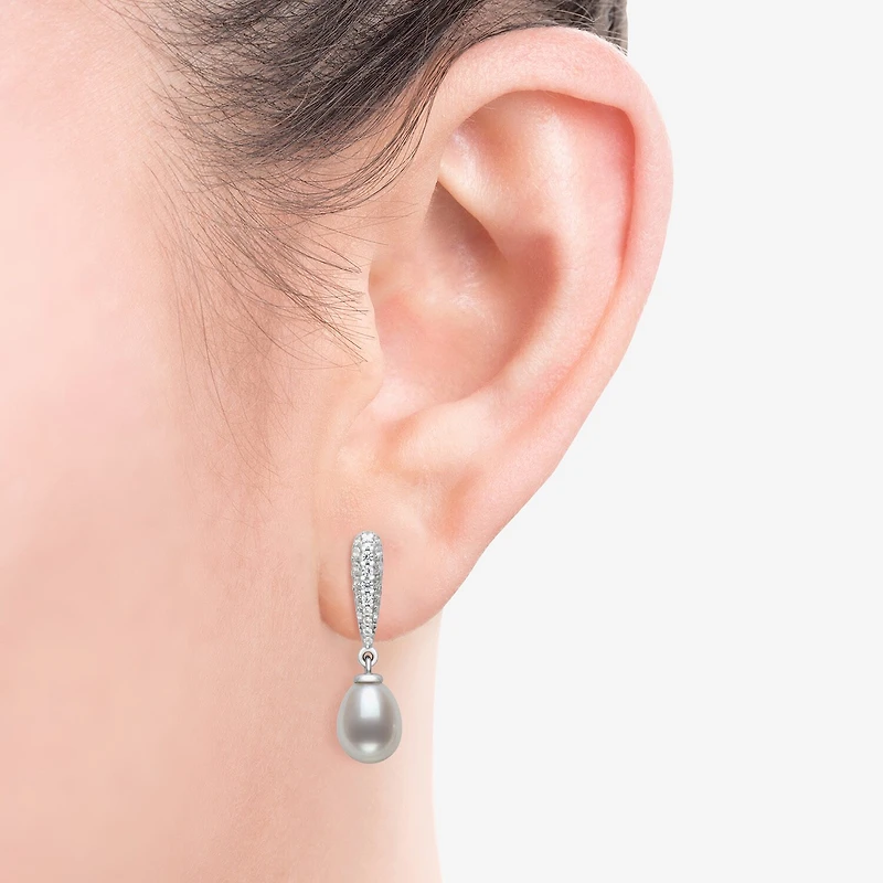 Limited Quantities! Womens White Cultured Freshwater Pearl Sterling Silver Drop Earrings