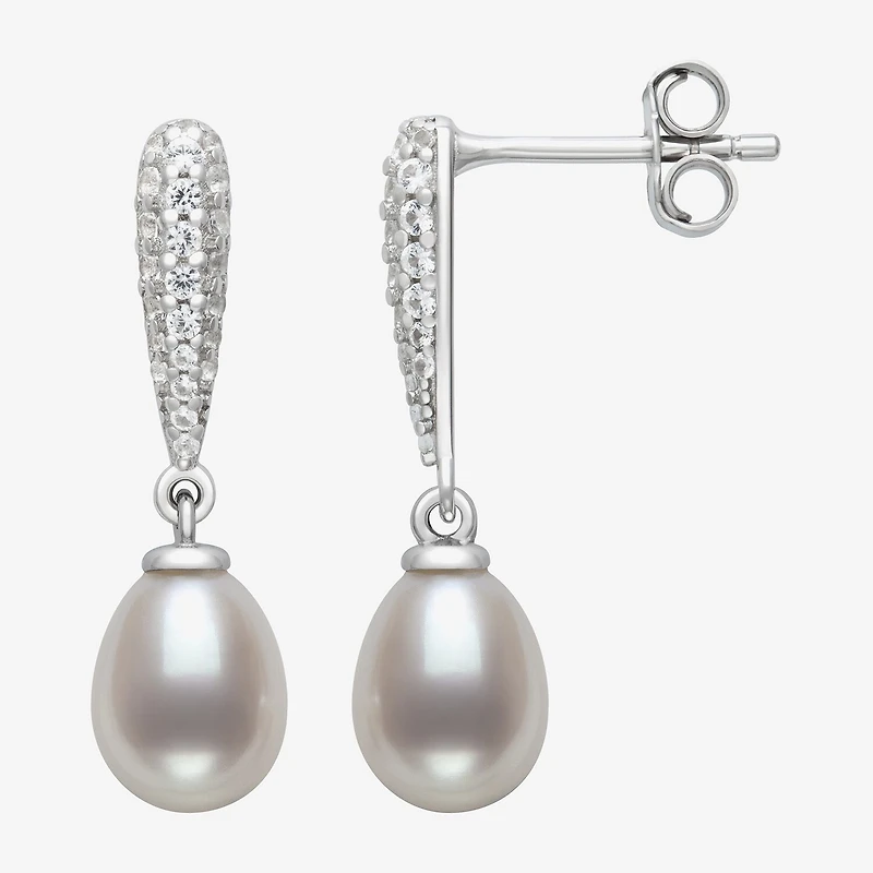 Limited Quantities! Womens White Cultured Freshwater Pearl Sterling Silver Drop Earrings