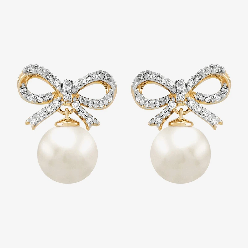 Limited Quantities! 1/6 CT. T.W. Genuine White Cultured Freshwater Pearl 14K Gold 12.5mm Bow Stud Earrings