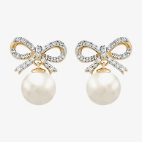 Limited Quantities! 1/6 CT. T.W. Genuine White Cultured Freshwater Pearl 14K Gold 12.5mm Bow Stud Earrings
