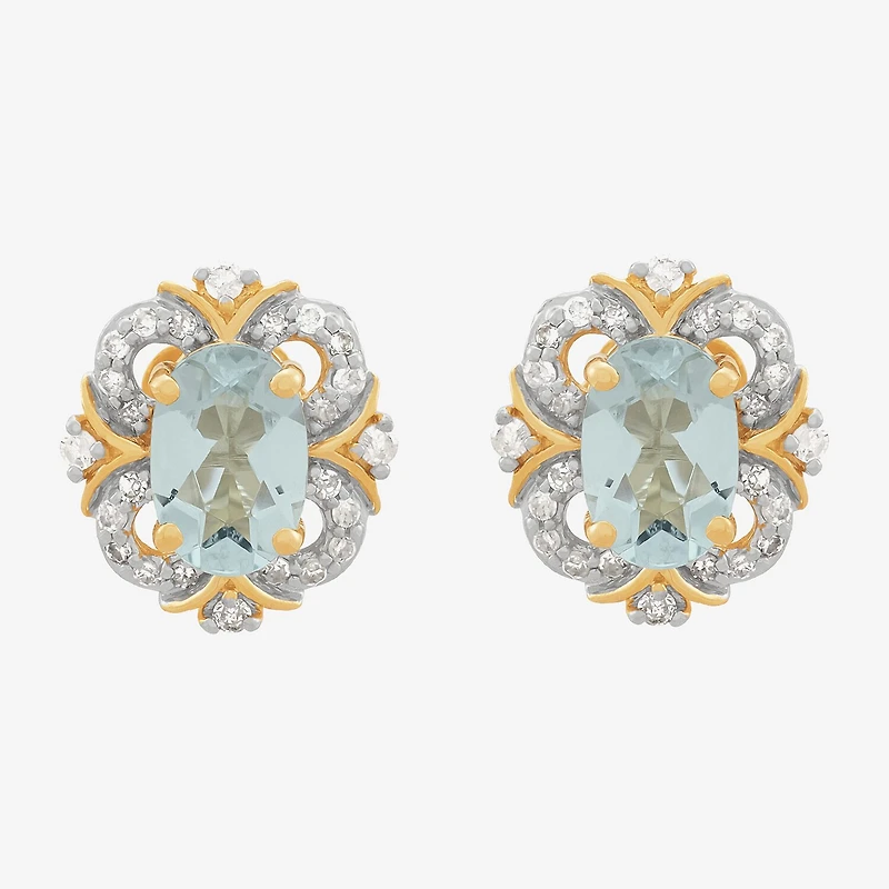 Limited Quantities! 1/8 CT. T.W. Genuine Blue Aquamarine 14K Gold 9.6mm Stud Earrings