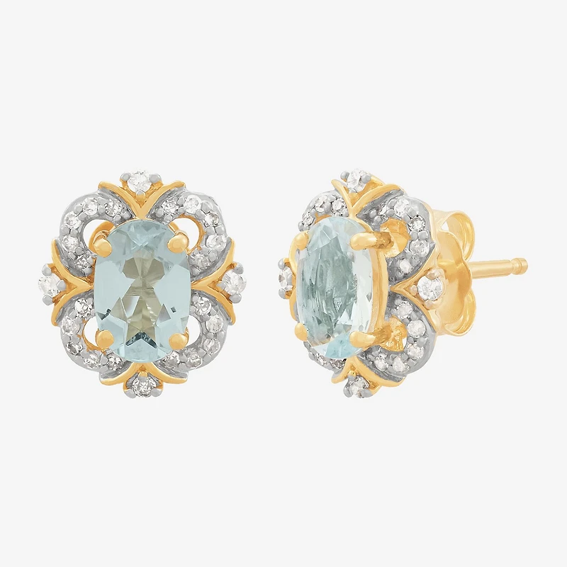 Limited Quantities! 1/8 CT. T.W. Genuine Blue Aquamarine 14K Gold 9.6mm Stud Earrings