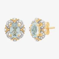 Limited Quantities! 1/8 CT. T.W. Genuine Blue Aquamarine 14K Gold 9.6mm Stud Earrings