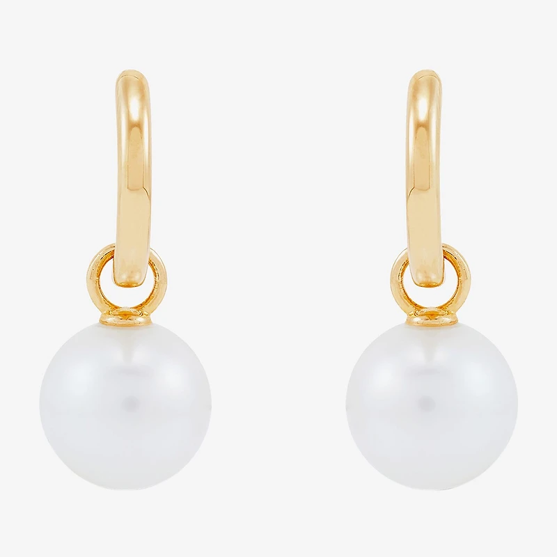 Limited Quantities! Womens Genuine White Cultured Freshwater Pearl 14K Gold 22.4mm Hoop Earrings