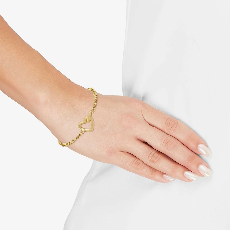 Limited Quantities! Womens 24K Gold Over Silver Heart Charm Bracelet