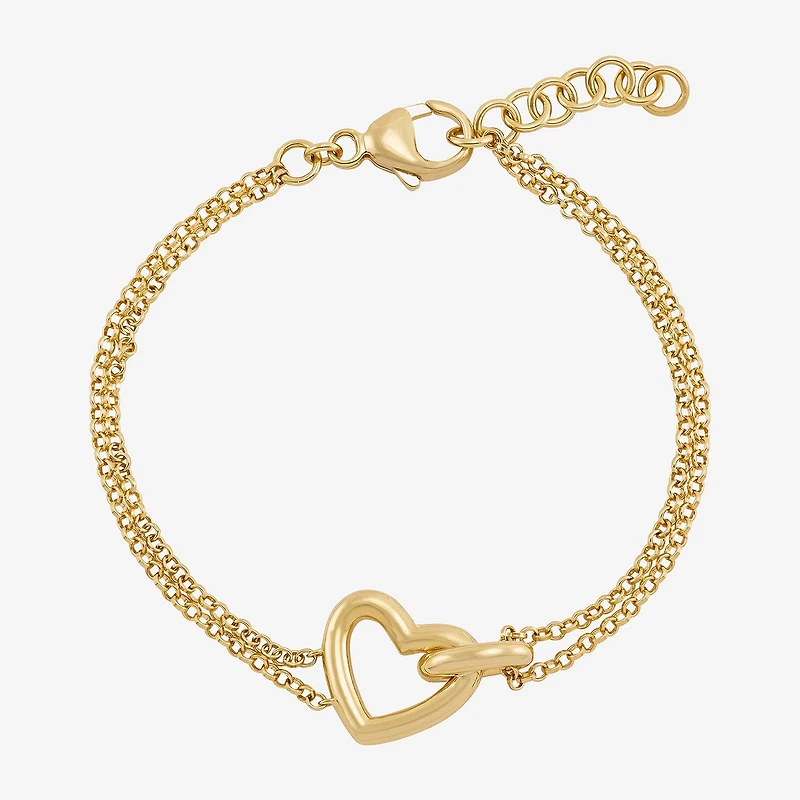 Limited Quantities! Womens 24K Gold Over Silver Heart Charm Bracelet
