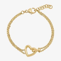 Limited Quantities! Womens 24K Gold Over Silver Heart Charm Bracelet