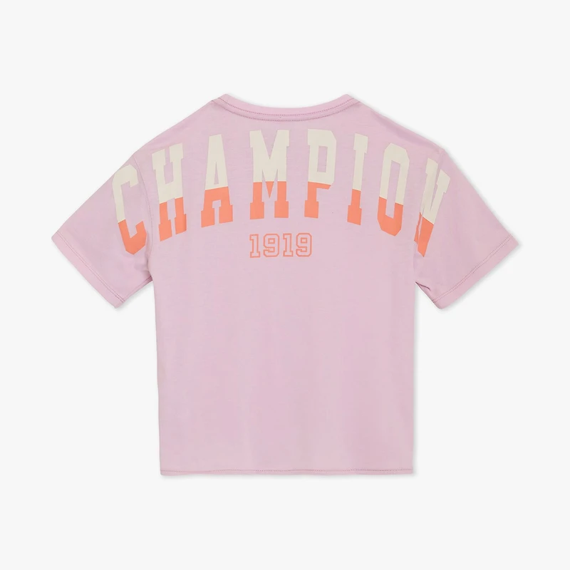Champion Tie Front Big Kid Girls Round Neck Short Sleeve Relaxed Fit Graphic T-Shirt