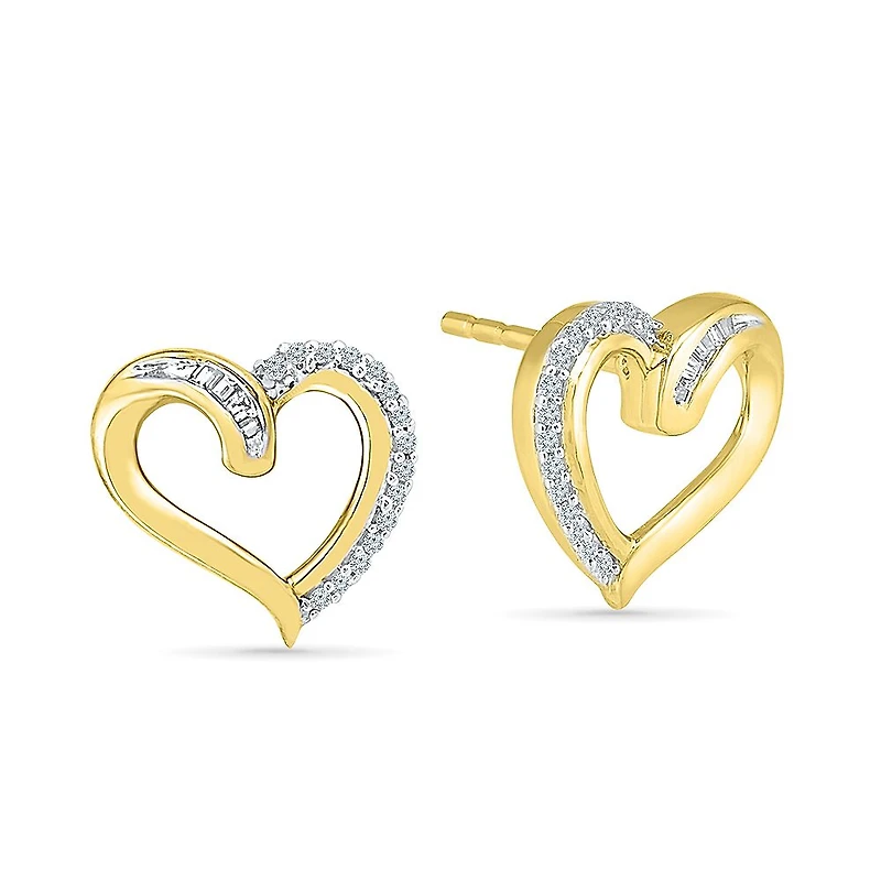 1/8 CT. T.W. Natural White Diamond 10K Gold 12mm Heart Stud Earrings
