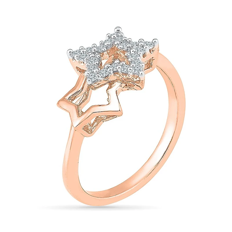 Womens 1/6 CT. T.W. Natural White Diamond 10K Gold Star Stackable Ring
