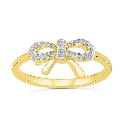 Womens Diamond Accent Natural White Diamond 10K Gold Bow Cocktail Ring