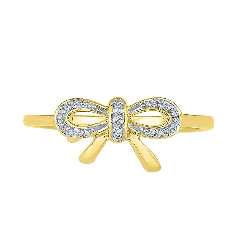 Womens Diamond Accent Natural White Diamond 10K Gold Bow Cocktail Ring