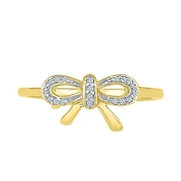 Womens Diamond Accent Natural White Diamond 10K Gold Bow Cocktail Ring
