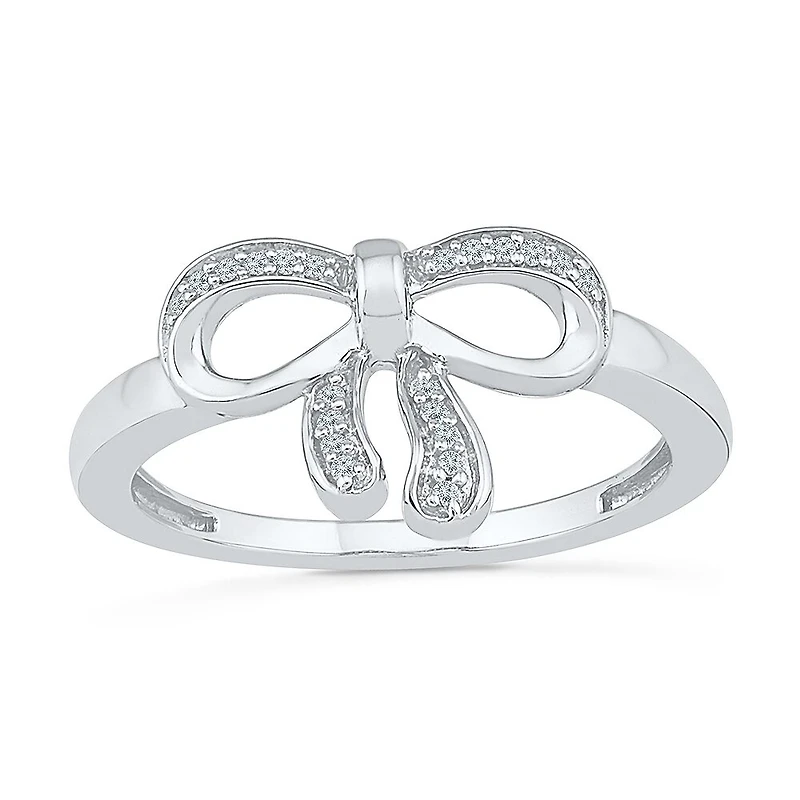 Womens 1/10 CT. T.W. Natural White Diamond 10K Gold Bow Cocktail Ring