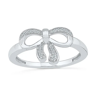 Womens 1/10 CT. T.W. Natural White Diamond 10K Gold Bow Cocktail Ring