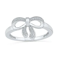 Womens 1/10 CT. T.W. Natural White Diamond 10K Gold Bow Cocktail Ring