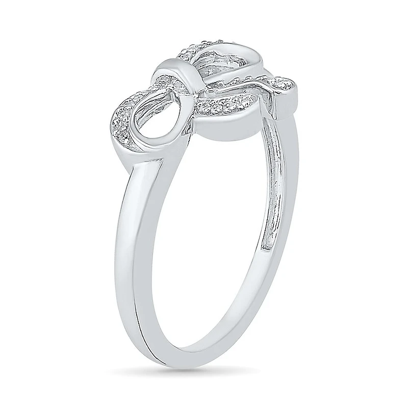 Womens 1/10 CT. T.W. Natural White Diamond 10K Gold Bow Cocktail Ring