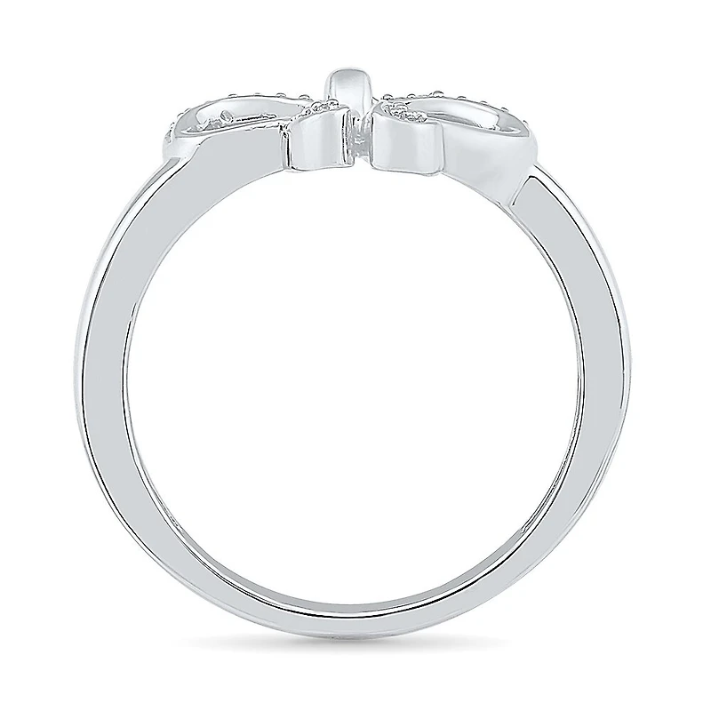 Womens 1/10 CT. T.W. Natural White Diamond 10K Gold Bow Cocktail Ring