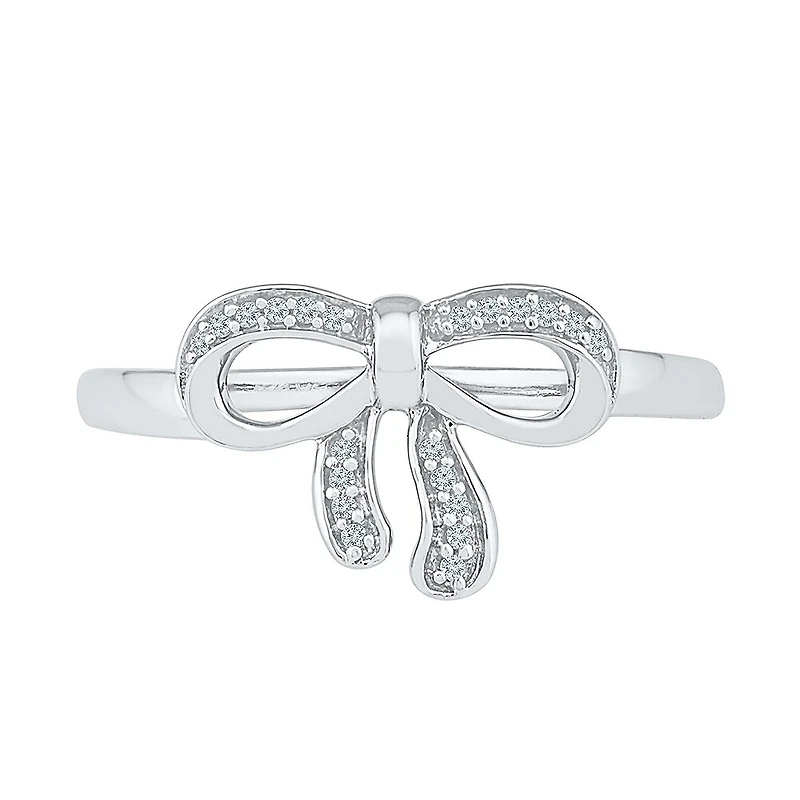 Womens 1/10 CT. T.W. Natural White Diamond 10K Gold Bow Cocktail Ring