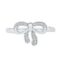 Womens 1/10 CT. T.W. Natural White Diamond 10K Gold Bow Cocktail Ring