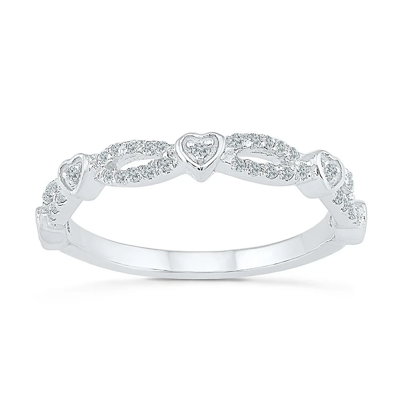 Womens 2MM 1/4 CT. T.W. Natural White Diamond 10K Gold Heart Band