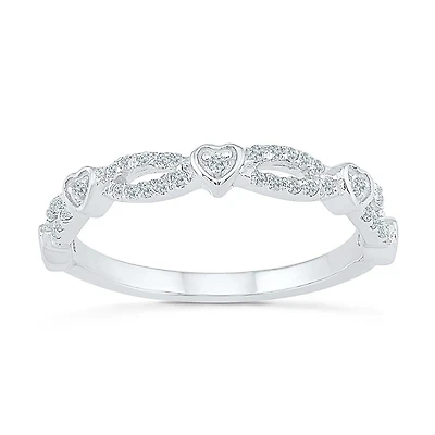 Womens 2MM 1/4 CT. T.W. Natural White Diamond 10K Gold Heart Band