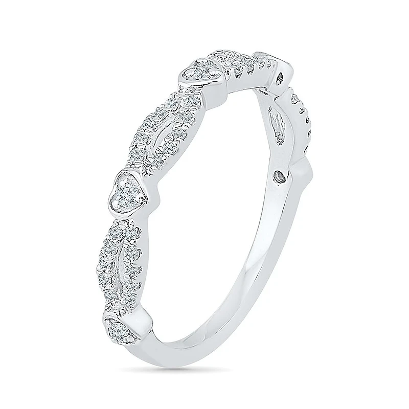 Womens 2MM 1/4 CT. T.W. Natural White Diamond 10K Gold Heart Band