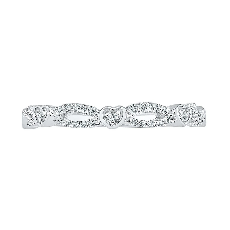 Womens 2MM 1/4 CT. T.W. Natural White Diamond 10K Gold Heart Band