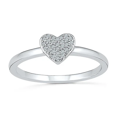 Womens Diamond Accent Natural White Diamond 10K Gold Heart Cluster Cocktail Ring