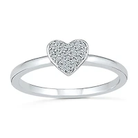 Womens Diamond Accent Natural White Diamond 10K Gold Heart Cluster Cocktail Ring